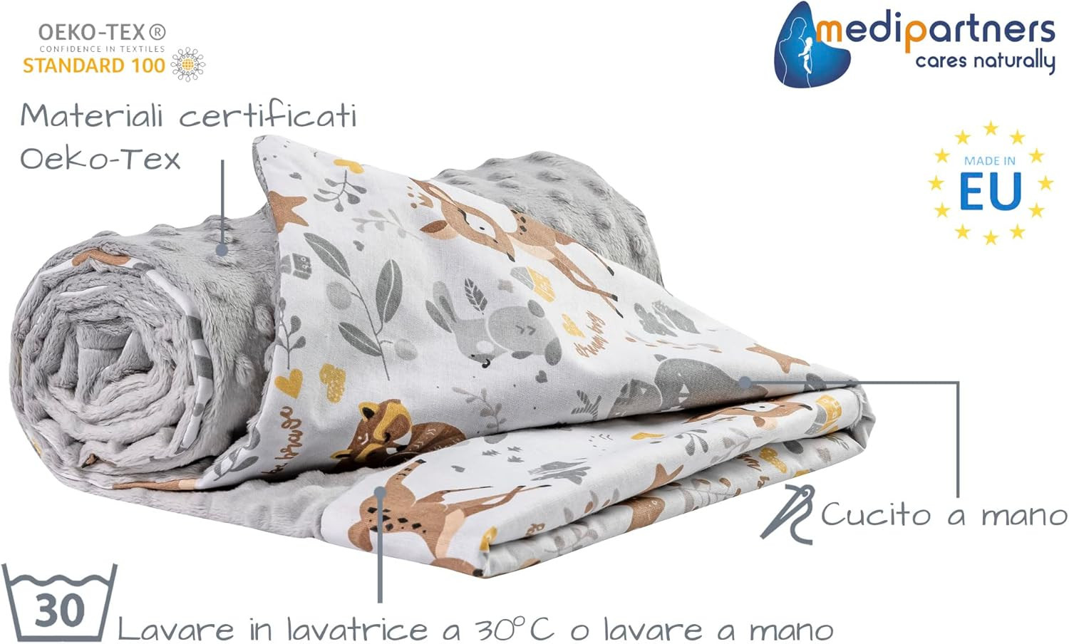 Coperta per Neonata Copertina Neonato per Lettino - 100% Cotone 75X100Cm Natural foto 2