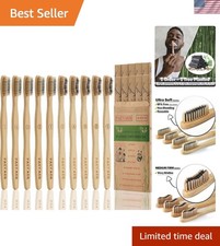 10 Count Bamboo Toothbrush Soft Medium Charcoal Toothbrushes, Natural Wood To...