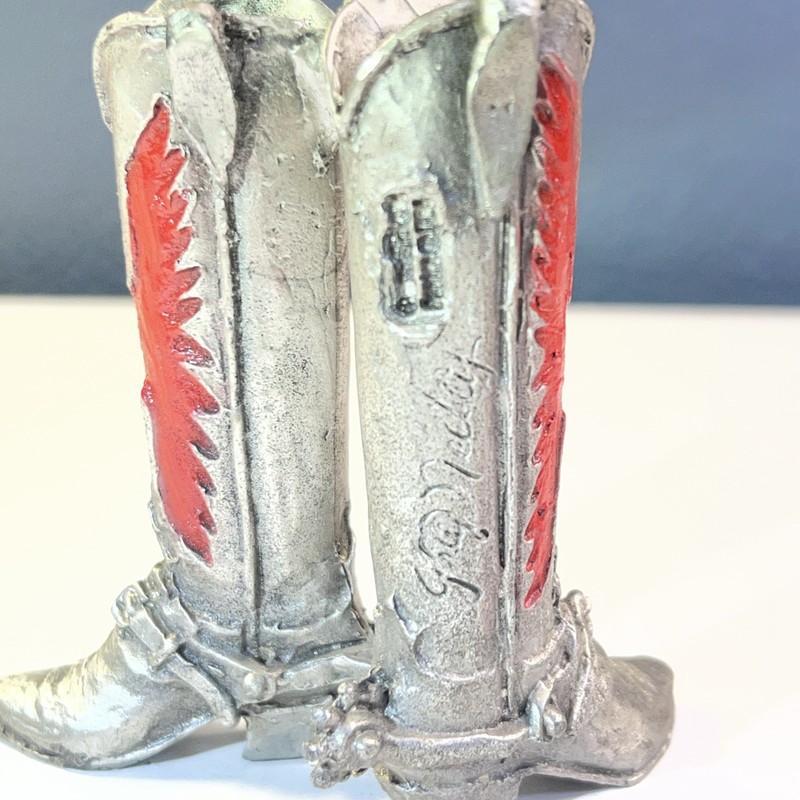 Vintage Greg Neeley Signed 1994 Solid Pewter Red Phoenix Cowboy Boots Figurine
