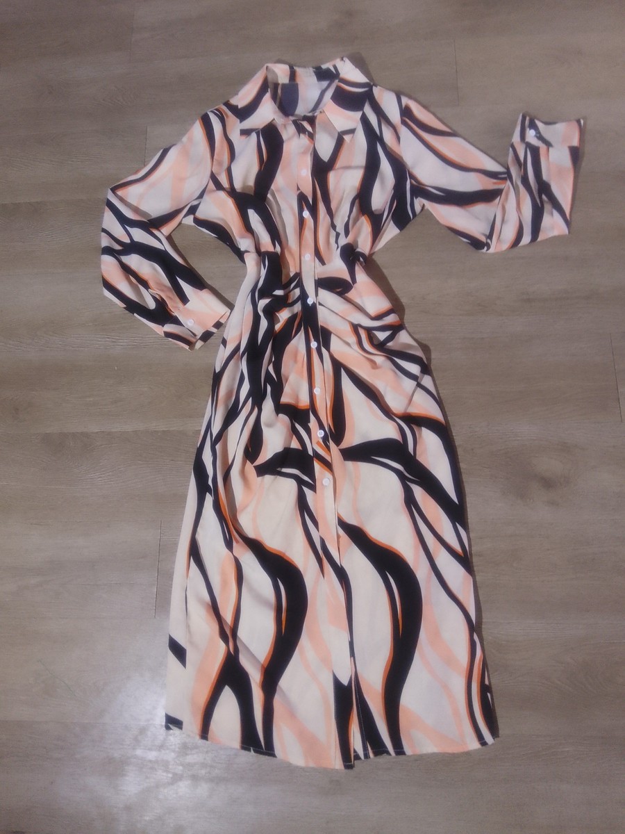 SheIn Abstract Print Collared Long Sleeve Shirt Dress Peach Black White Size L | eBay SheIn Abstract Print Collared Long Sleeve Shirt Dress Peach Black White Size L | eBay
