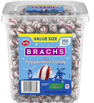 Brach's Value Size Soft Peppermint Stripes Candies 61.73 oz Tub  350 Pcs in Tub