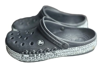 Crocs Classic Clog Black Graphic CROCS Logo Sole Unisex Mens 6 Womens 8 Slip On