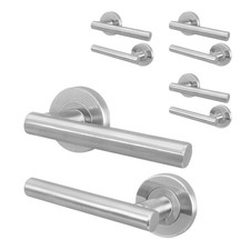 Satin Nickel Internal Door Handle - 4 Pairs Lever on Rose Round T-Bar Handles