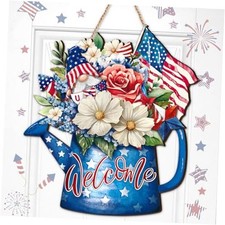4th of July Door Decor Wooden Hanging Sign Independence Day Memorial Patriotic