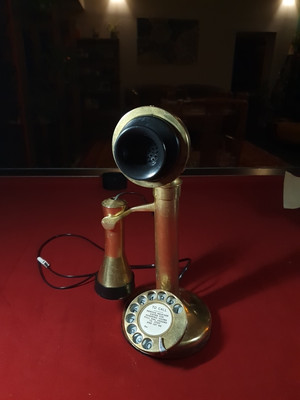 Vintage Messing Telefon Kerzenständer Design Ring Zifferblatt schönes Ausstellungsstück