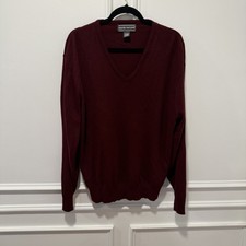David Taylor Men's V-Neck Sweater Size L Burgundy Wine 100 Acrylic Pullover