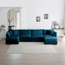 Comfort U-Shaped Sectional Sofa w/ Chaise & Ottomans - Blue