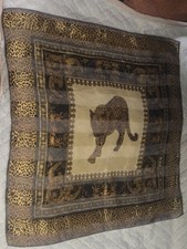 Vintage Leopard Wild Cat Square Scarf Large 34.5" Barocco Gold Black Silk-Feel