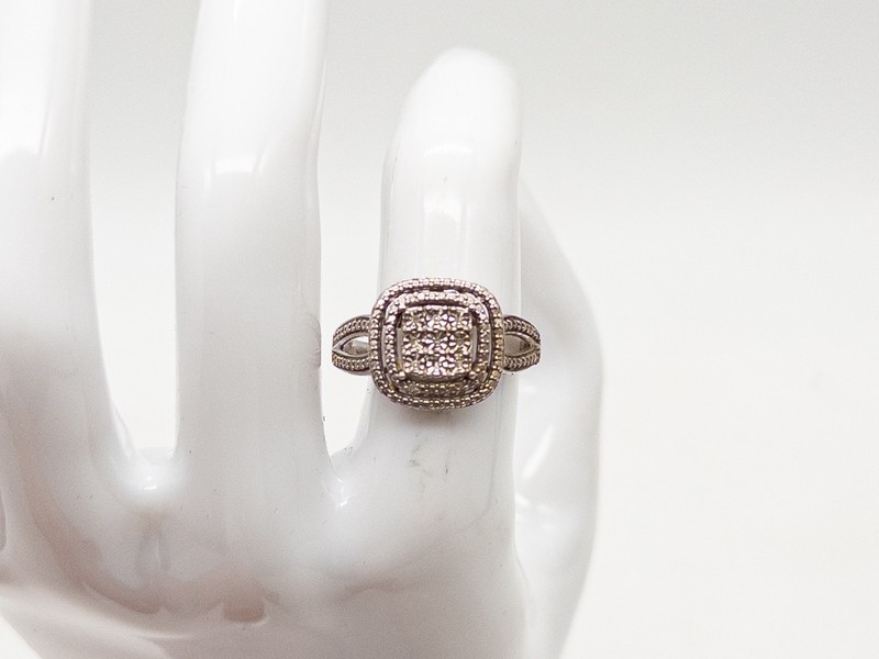 Estate $700 .75ct SI H Natural Diamond CLUSTER HALO Sterling Silver Band Ring