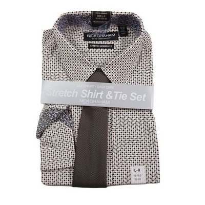 Nick Graham Slim-Fit Dress Shirt & Slim Tie Set Mens Large 16 16.5 32-33  Taupe | eBay