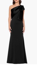 New Betsy  Adam Bow One-Shoulder Crepe Mermaid Gown In Black Sz 8 269