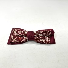 Vintage Royal USA Maroon Burgundy Geometric Pattern Clip On Bow Tie Formal Mens
