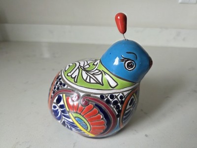 Vintage Talavera Style Mexican Bird Quail Pottery Animal Figure Folk Art