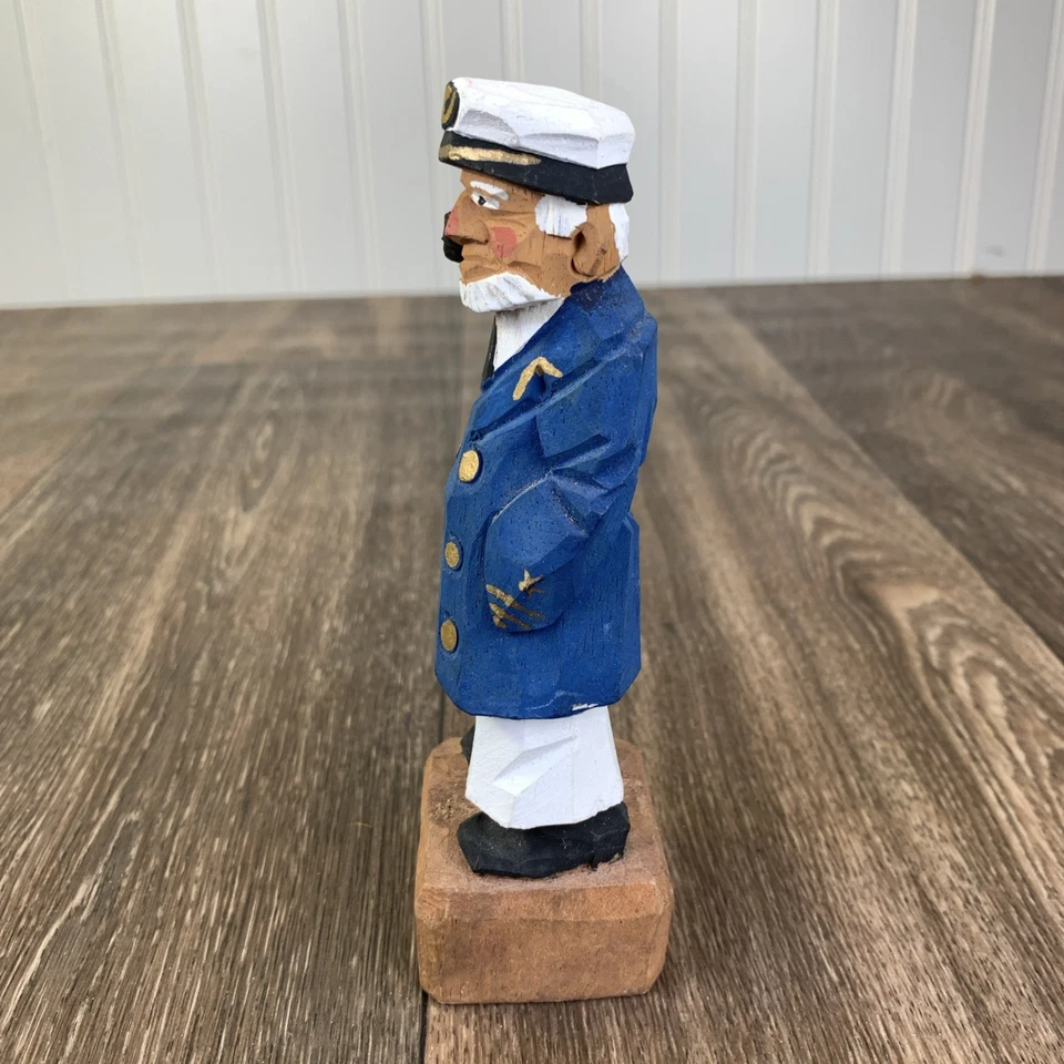 Vintage Hand Carved Wooden Sea Captain Figurine Nautical Maritime Folk Art 6" - Image 4 of 4