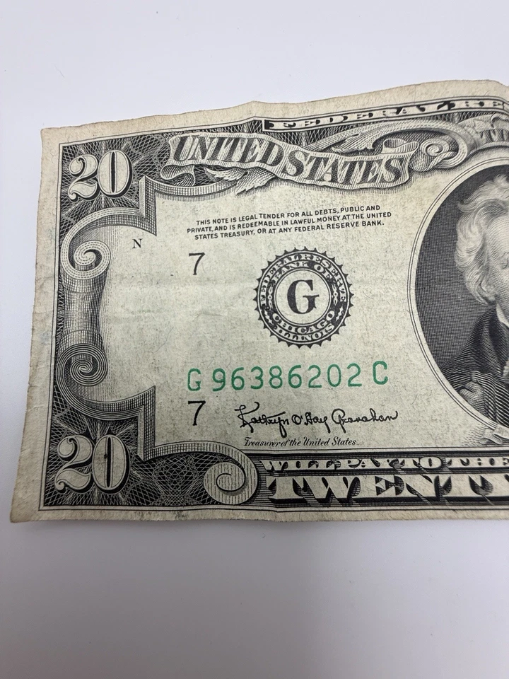 USA Bank Note: USA, Twenty Dollar 1950 D No. G96386202 C Bank Of Chicago - Image 2 of 4