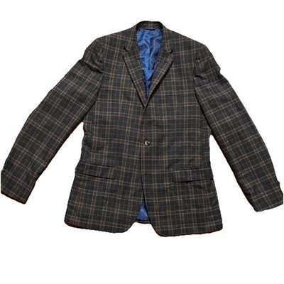Ben Sherman Mens Plaid Two Button Blazer Jacket, Blue Black, 42 Long Pre-owned