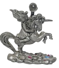Vintage  Spoontiques Pewter Unicorn Crystal Glass Sphere 3 Inch Figurine