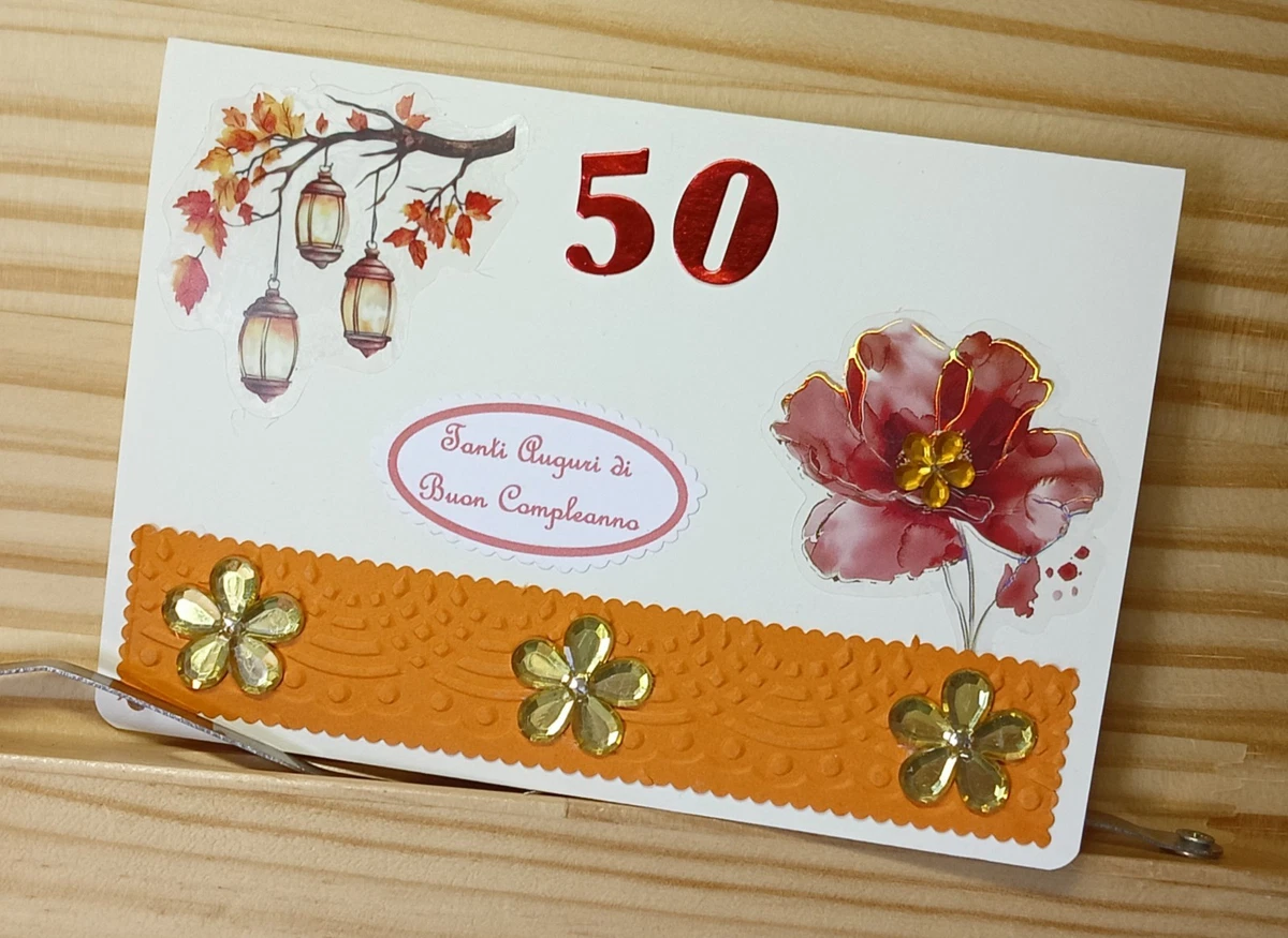 Biglietto di auguri per il 50° compleanno donna (formato XXL A4) con busta, moderno biglietto di compleanno per il cinquantesimo compleanno