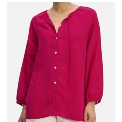 Everlane Womens Size Small Button Front Blouse Pink Tencel Gathered Long Sleeves