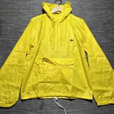 Izod Lacoste Jacket Men's Small Yellow 1/2 Zip Rain Vintage Windbreaker Hooded