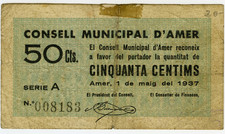 ☆ SPAIN CIVIL WAR 1937 • AMER 50 CENTS. MUNICIPAL ☆ GUERRA CIVIL ESPAÑOLA ☆D0274