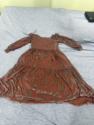 Fate Curve Plus Size 1X Brown Paisley Smocked Square Neck Puff Maxi Dress
