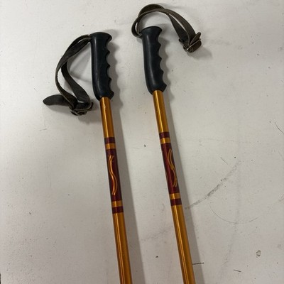 Vintage Scott Ski Poles USA 48  Orange and Red Shiny Leather Straps BH