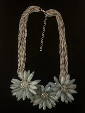 Anthropologie Floral Statement ADJ Necklace Green Faceted Resin Bead Blossom 18”