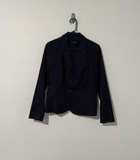 Banana Republic Dark Blue Striped Blazer Jacket Lined Linen Blend Sz 8 EUC