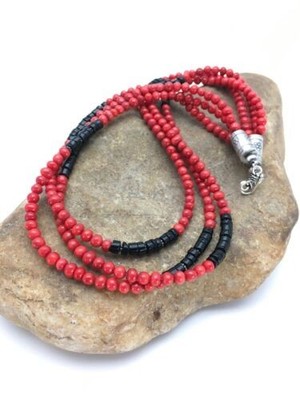 Navajo Red Coral 3 Strand Necklace Sterling Silver 19'' Handmade 2799