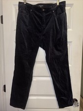Eileen Fisher XL Black 5-Pocket Velour Velvet Straight Leg Pants Button Zipper