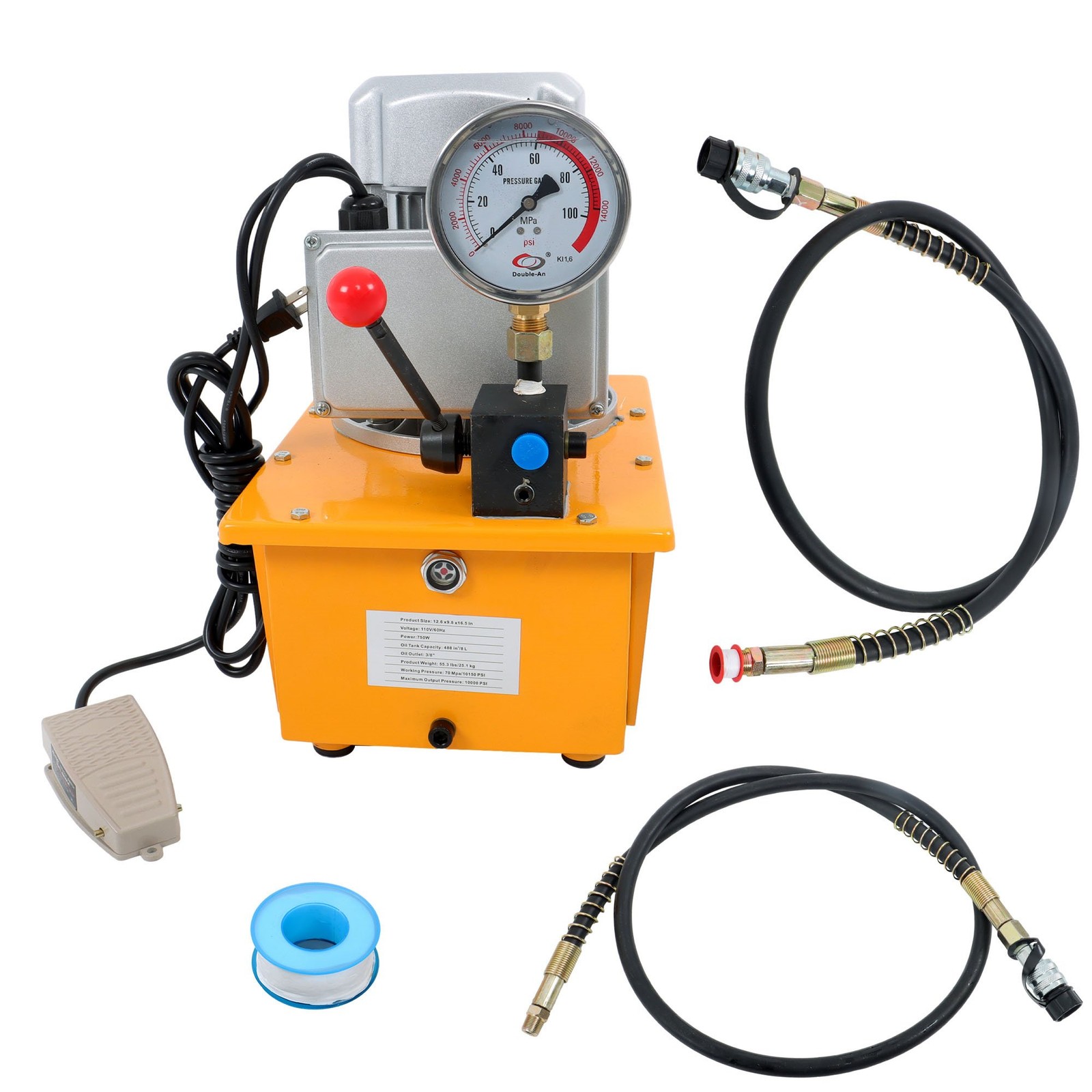 10000 PSI Electric Hydraulic Pump with Manual Valve 8L 110V Single Acting