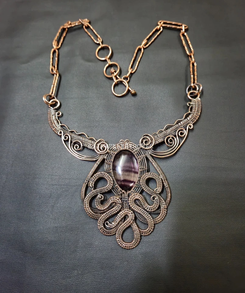 Multi Fluorite Necklace Wire Wrapped Jewelry Octopus Jewelry Fluorite Gemstone - Image 2 of 4