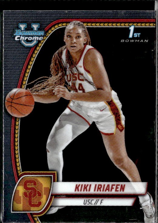 2024-25 Bowman University Chrome #47 Kiki Iriafen Aqua Wave Refractor #/299