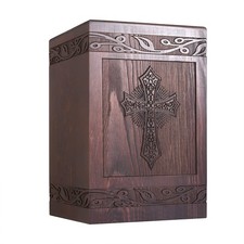 Cremation Urns for Human Ashes Adult Male Female, Wooden Carved Cross Urns Box a