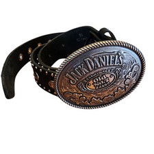 Jack Daniels Silver Buckle  Black Leather Belt Size 36  1551JD Old No. 7 Brand