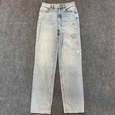 Pacsun Jeans Womens 30 Blue Doodle Embroidery Light Wash Mid Rise Straight Leg