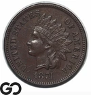 1874 Indian Head Cent Penny, Scarcer Date, Choice AU