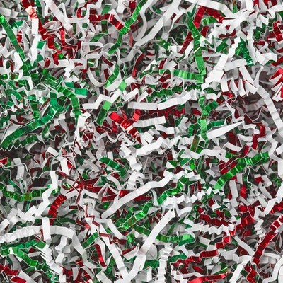 1/2LB Christmas Crinkle Cut Paper Shred, Metallic Red Green White Raffia Paper