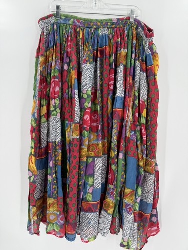 Gorgeous Vintage Patchwork Floral Boho Pleated Skirt Drawstring Size LARGE - Picture 10 of 16