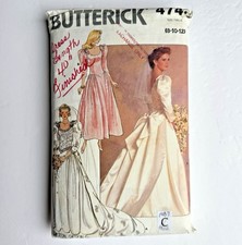Vtg 80s Wedding Gown Pattern 4743 Butterick Train Puff Sleeves Sz 8-12