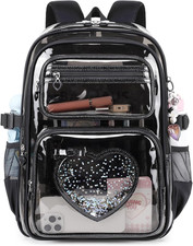 Clear Backpack for School Girls, Cute Heavy Duty PVC Transparent Bookbag, See-Th