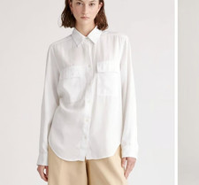 Quince Womens White Vintage Wash Tencel Utility Shirt Small