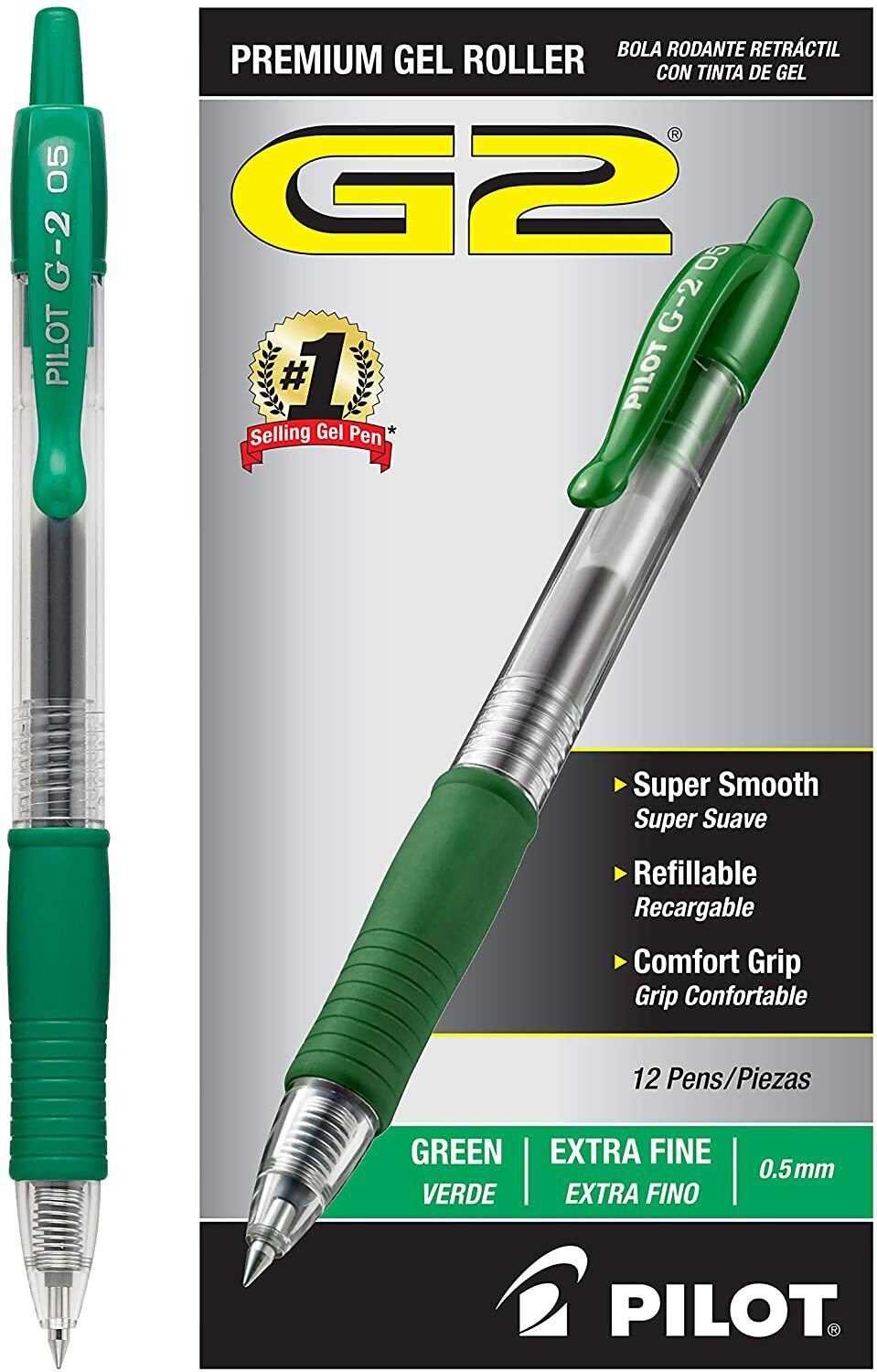 G2 Premium Refillable & Retractable Rolling Ball Gel Pens, Extra Fine Point, Gre