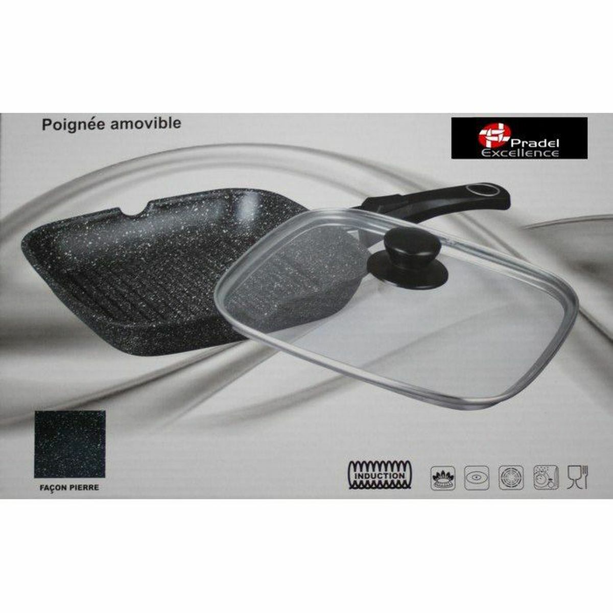 Grill 24x24 façon pierre Pradel à manche amovible antiadhésif
