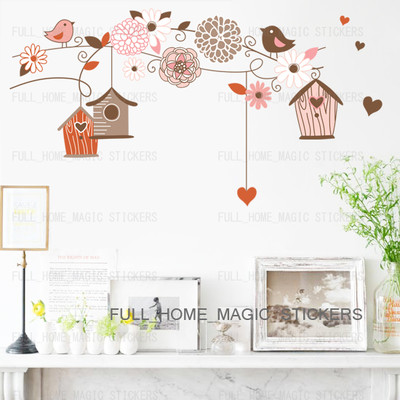 Flower Vine Bird Cage Wall Stickers Art Decal Home Decor Mural Paper ...