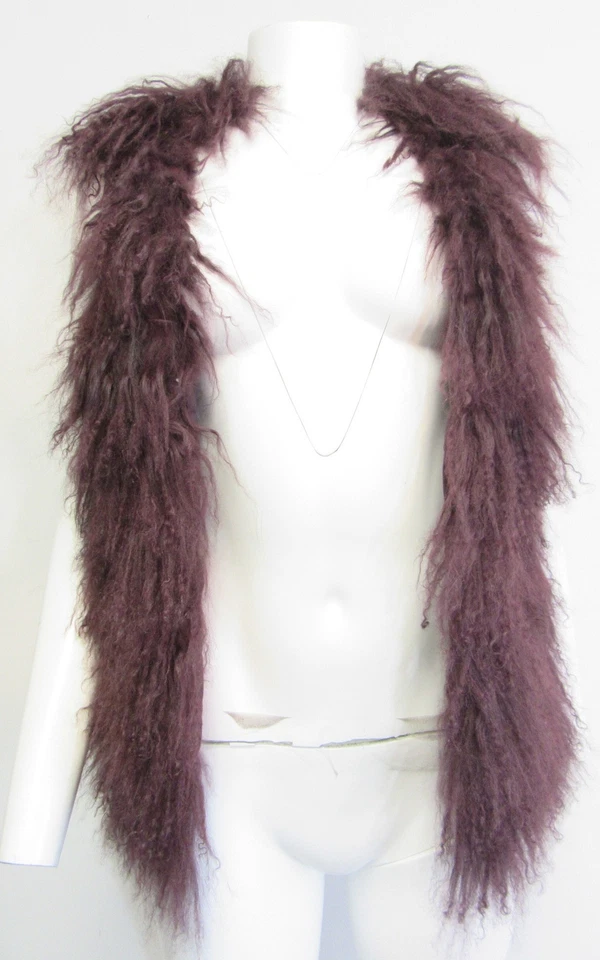RINO & PELLE  eggplant Mongolian Lamb fur & ultra- suede vest sz 38/ 4 — 第 2/4 张图片