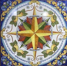Pannello Decorato A Mano 80x80 Rosa Dei Venti Piastrelle ceramica Vietri