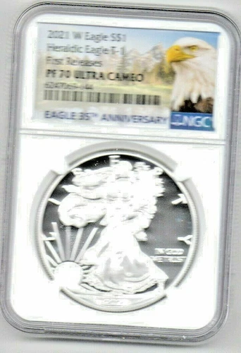 2021 W 1 oz Silver American Eagle Heraldic Eagle T-1 First Releases PF-70 NGC