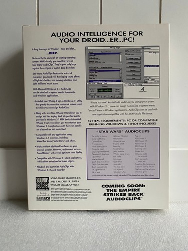 Star Wars The New Hope Audioclips for Windows 3.1 Vintage PC Software 3.5 Disk - Afbeelding 2 van 13